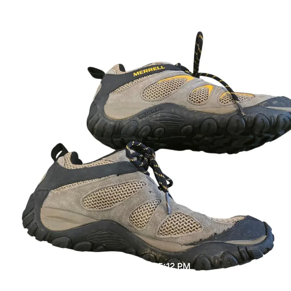 Merrell J31281 Men's Size 8 Hiking Trail Shoes Gray Yellow Mesh Leather Air...